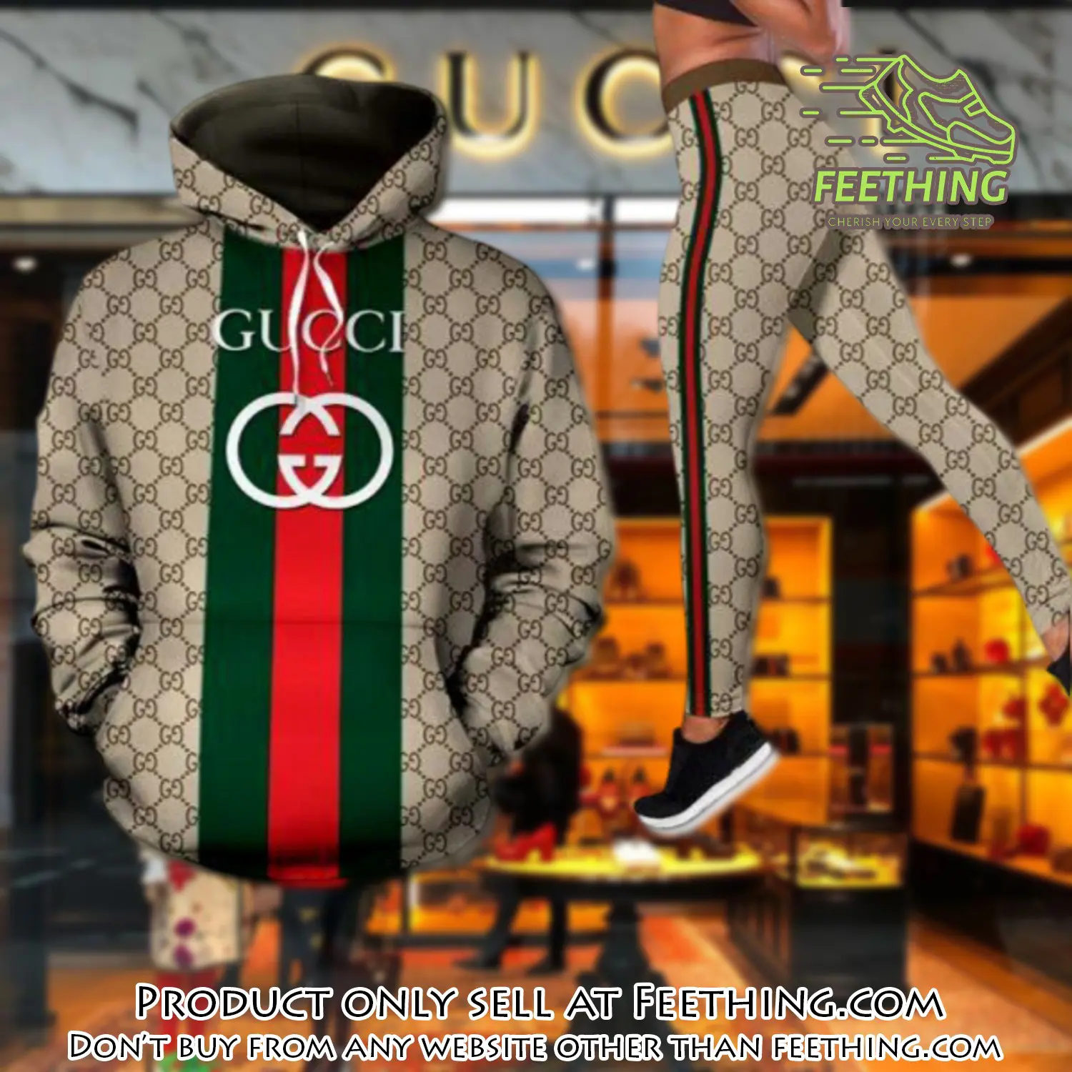 Gucci stripe hoodie legging set luxury for women juq ft4257386
